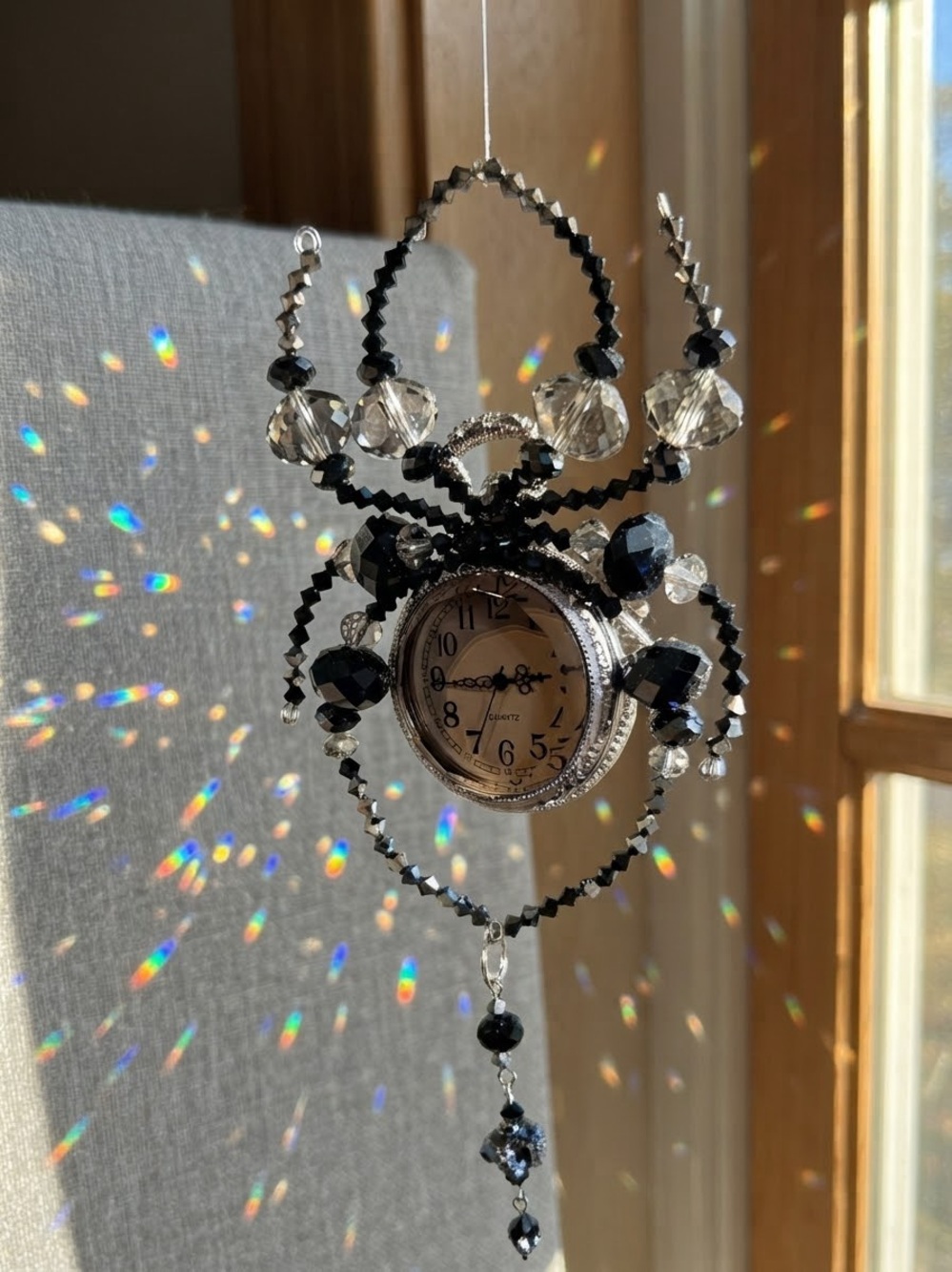 Handcrafted Spider Suncatcher Ornament Recycled Jewelry Steampunk Clock